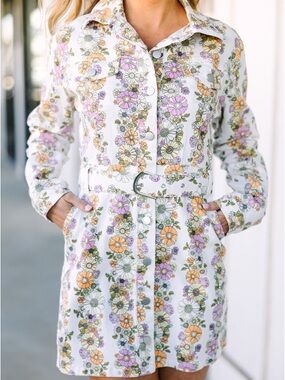 Baevely Floral Denim Dress with Belt Size Medium